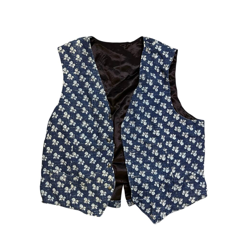 Vintage Women’s Navy & White Floral Vest Size XL